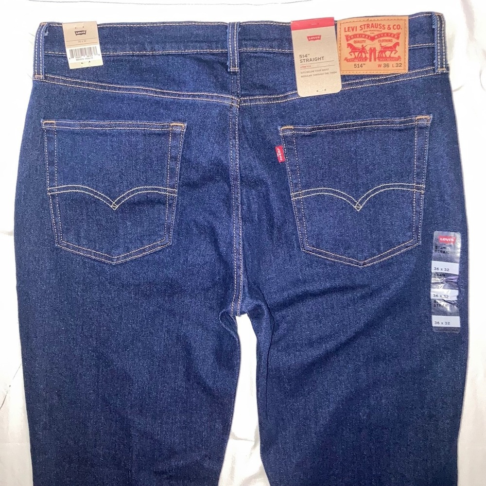 Levi's 514 Straight Jeans Mens 36x32 Large Stretch Dark Blue Denim Classic NWT - Picture 3 of 8
